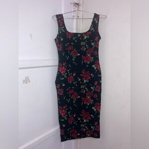 Floral Black and Red Women's Dress